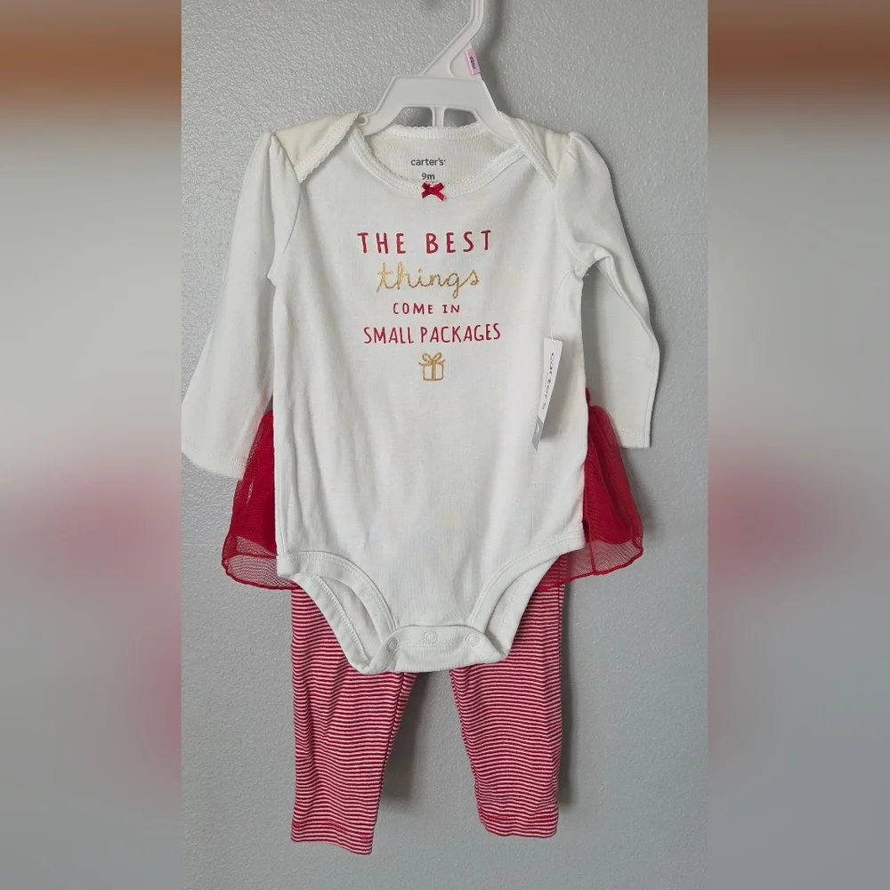 Carter’s Baby Girl Red Tutu Leggings Onesie Set NWT 9M